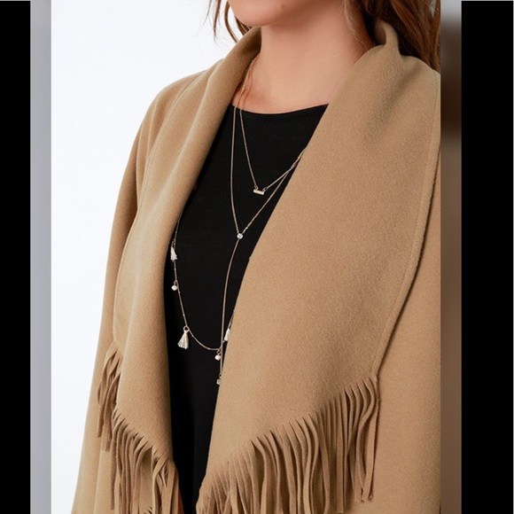 J.O.A Open Front Fringe Trim Detail Coat Tan Color Size M - Picture 3 of 9